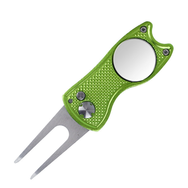 Foldable Golf Divot Repair Tool – Stainless Steel & Aluminum Green Fork