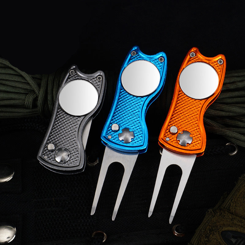 Foldable Golf Divot Repair Tool – Stainless Steel & Aluminum Green Fork