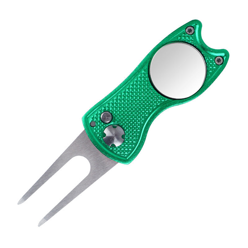 Foldable Golf Divot Repair Tool – Stainless Steel & Aluminum Green Fork