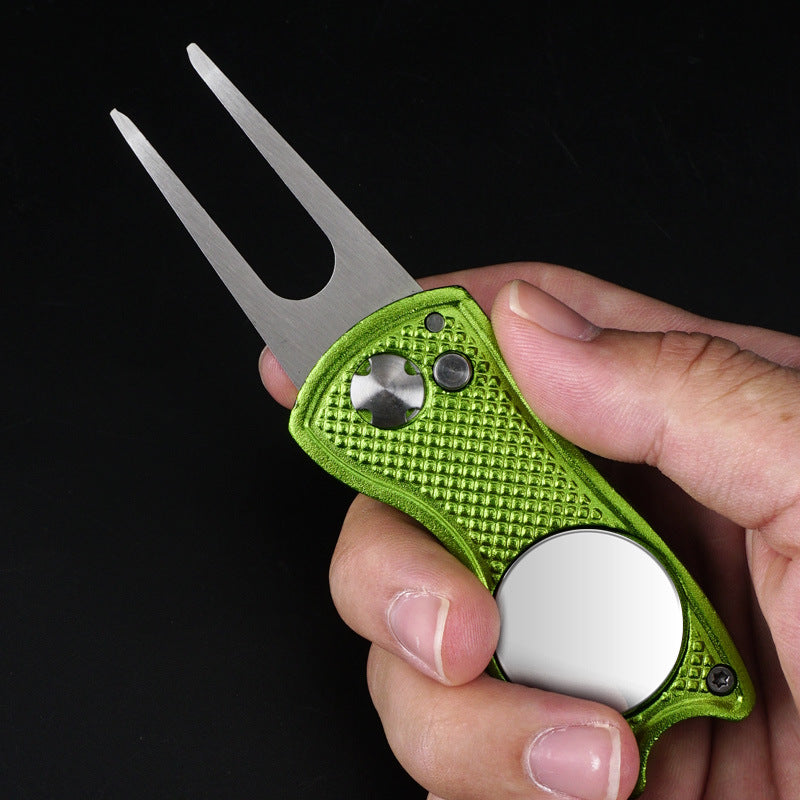 Foldable Golf Divot Repair Tool – Stainless Steel & Aluminum Green Fork