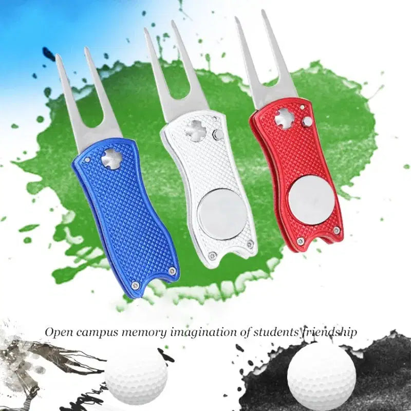 Foldable Golf Divot Tool with Magnetic Ball Marker – Aluminum & Stainless Steel