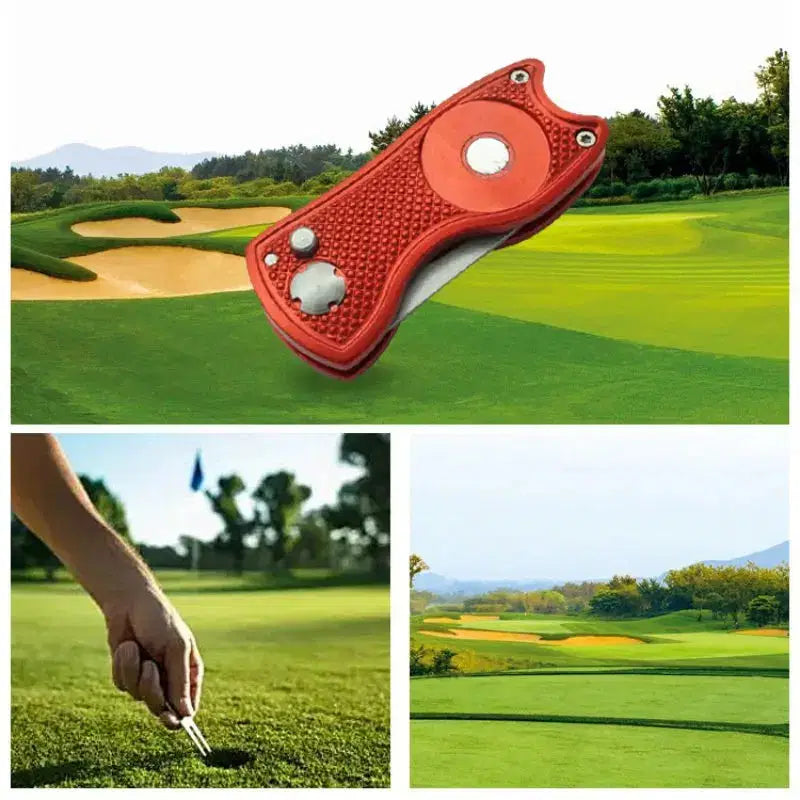 Foldable Golf Divot Tool with Magnetic Ball Marker – Aluminum & Stainless Steel