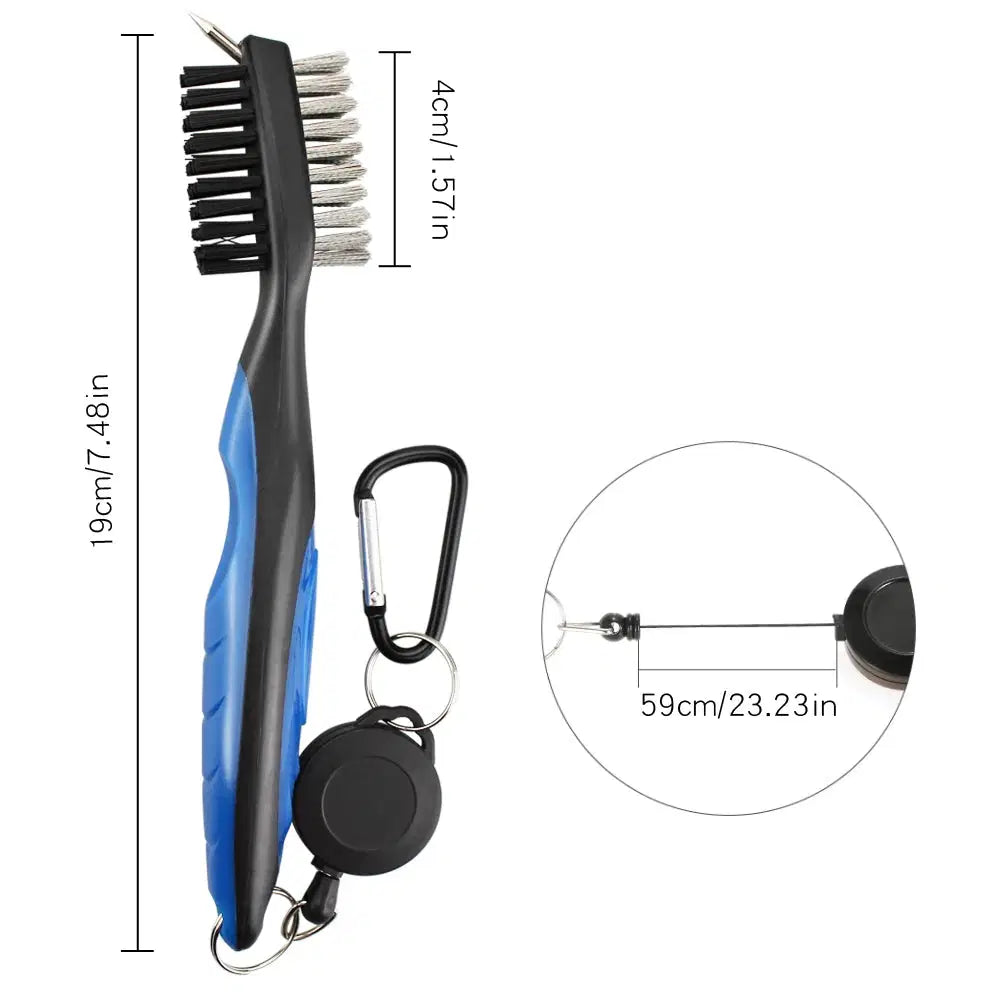 Double-Sided Golf Club Groove Cleaning Brush – Bag Clip & Keychain Included
